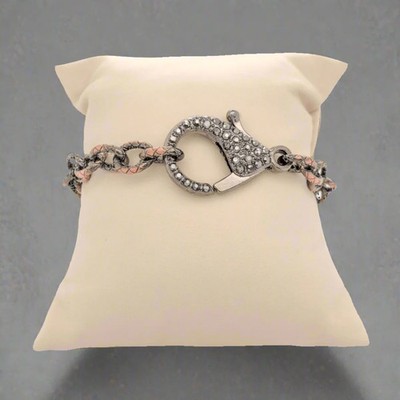 Brass Plated Link Bracelet with Black Cubic Zirconia Clasp