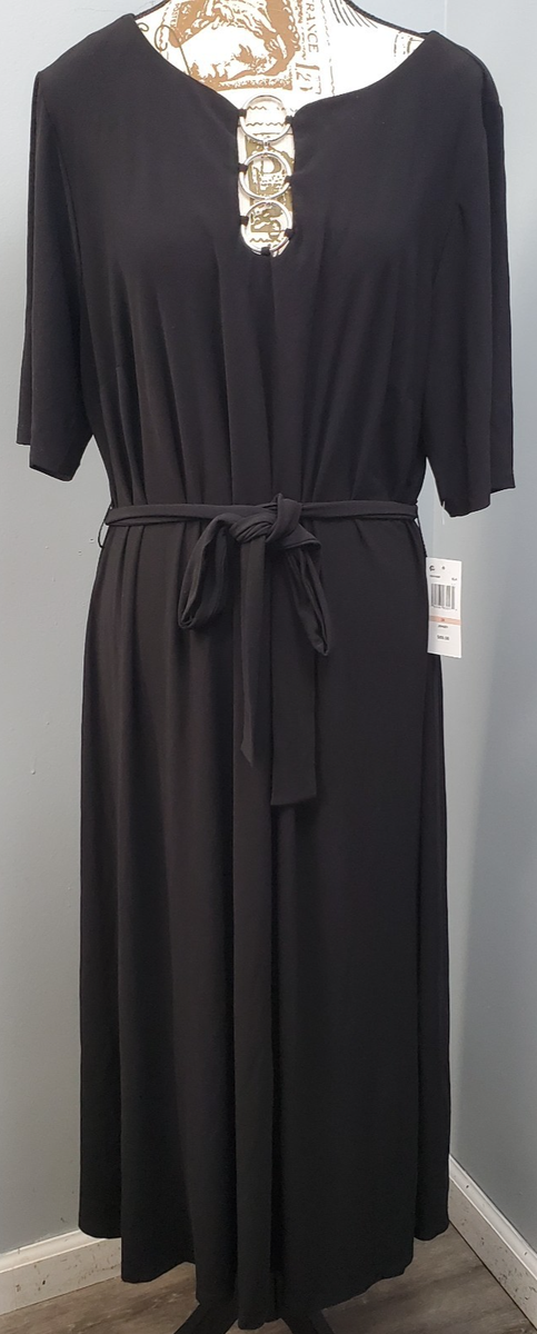 Msk Plus Size Tie-Waist Hardware A-Line Dress - Black