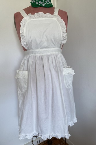 VTG Apron White 100% Cotton Made In Japan Farmhouse Cottage Tie Back Canvas Co