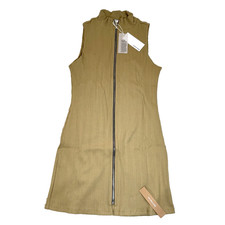 NWT Reformation Pollie Dress Size Medium Zip Front Ribbed Knit Sleeveless Camel