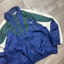 Vtg 90s Nike Athletic Blue White Green Center Swoosh Windbreaker Track Jacket L