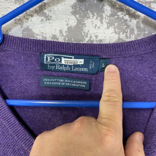 Lauren Ralph Lauren V-Neck Pullover Herren Large Pulli Lila Baumwolle Kaschmir - Bild 5 von 10