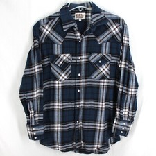 Ely Cattleman Western Shirt Men Size M Blue Plaid Flannel Pearl Snap Long Sleeve