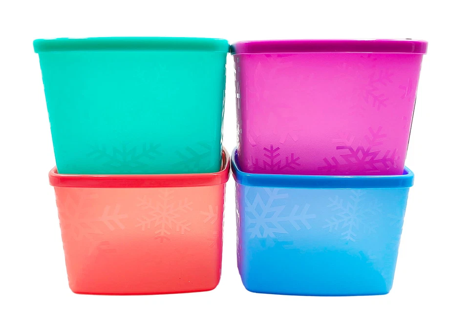 Tupperware Snowflake Freezer Medium Square Round Plastic Container 800ml (4) Set - Image 3 of 4