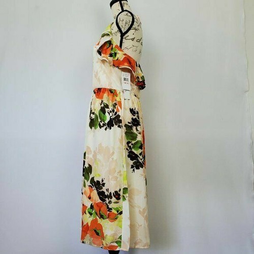 Nicole Miller Damen Neckholder Kleid Größe 12 Creme Orange Blumen Rüschen Landhaus Neu mit Etikett - Bild 7 von 10