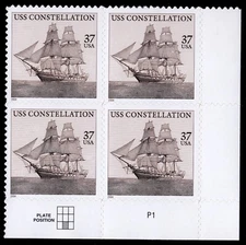 Scott #3869 USS Constellation Plate Block of 4 Stamps - MNH