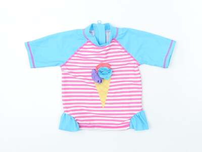 Mädchen blau gestreift Polyestermischung T-Shirt Größe 12-18 Monate