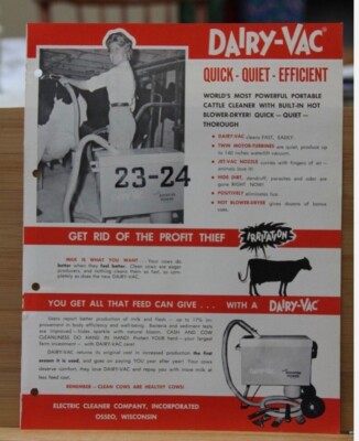Dealer Brochure Dairy Vac COW Vacuum Hair Electric Cleaner Company Osseo WI