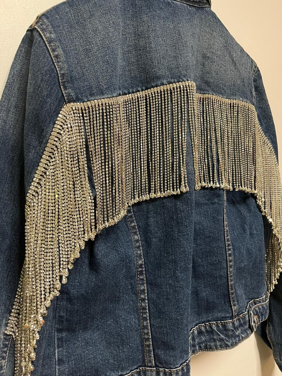 Denim Jacket with Rhinestone Fringe | eBay Denim Jacket with Rhinestone Fringe | eBay