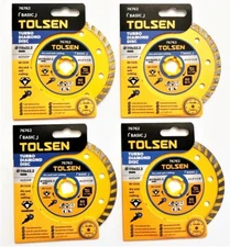4 TOLSEN 4-1/2" TURBO DIAMOND WHEEL CUTTING DISCS DRY/WET ANGLE GRINDER #76762