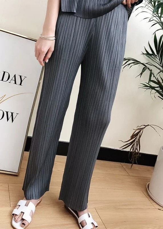 Pleats Please Issey Miyake Fabric Pleated Pants, Pleated Casual Plain Trouser