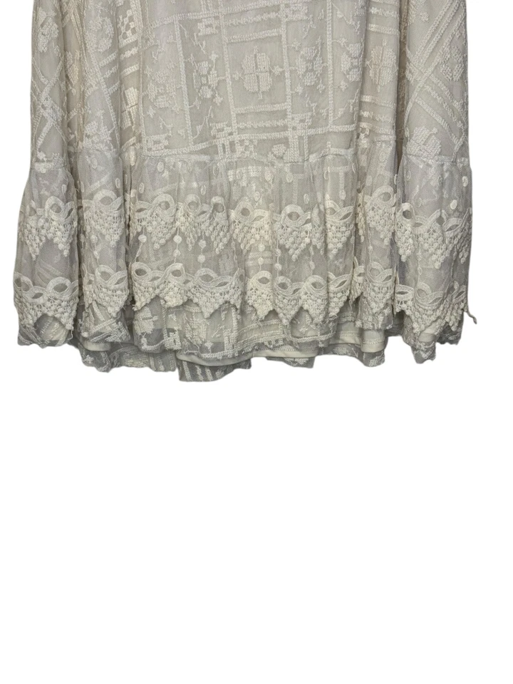 Falda de mujer tórrida de encaje línea transparente bordada cintura elástica marfil grande Foto 2 de 4