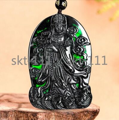 Certified Black Burma Natural Grade A Jade jadeite Mazu 妈祖 Pendant Necklace