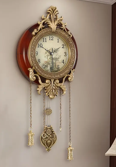 Wall Clock with Swinging Pendulum - Wood, Battery Operated, Silent Scanning-image