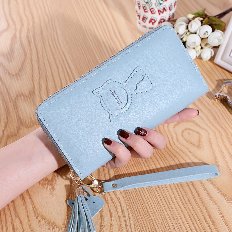 Women Tassel Long Zip Around Wallet with Wristlet Strap Credit