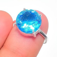 Swiss Blue Topaz Gemstone 925 Sterling Silver Handmade Jewelry Ring Size 7 US 