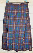Vintage Brendella Ireland Wool Tartan Plaid Pleated Wrap Skirt Kilt 34" Waist
