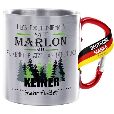Edelstahltasse mit Karabiner - Leg dich nie (Wunschberuf oder Name)