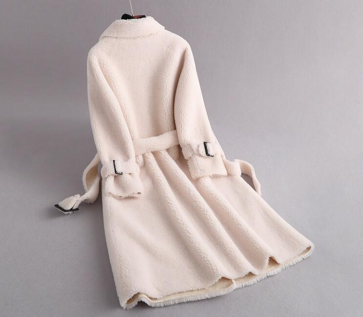 Leez Women's high-end lapel double-breasted long coat made of 100% camel wool