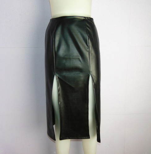 Gonna nera in ecopelle gonna in pelle finta gonna con spacchi gonna midi |  eBay