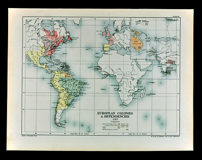 1902 Oxford History World Map European Colonies Dependencies 1763 United States Ebay