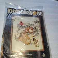 Vintage 1980 Dimensions Crewel Embroidery Kit 1175 Winter Friends Birds 16x20