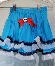 Girls Dress-Up Tutu Skirt Blue lace ruffles skull One Size/Elastic Costume Doll