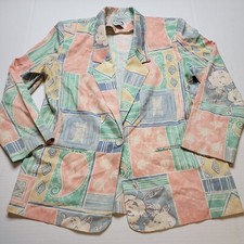 Vtg Alfred Dunner Blazer Womens 10 Beach Tribal Ocean Lightweight USA 90s M62