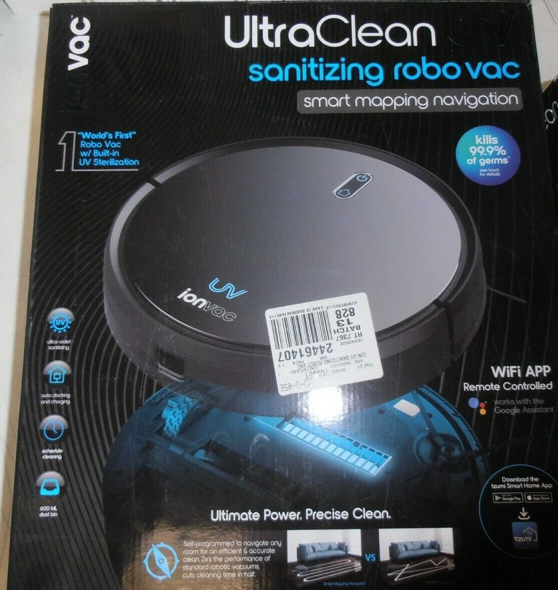 Tzumi IonVac UltraClean UV Sanitizing Robovac Robot Vacuum 7688 OPEN BOX
