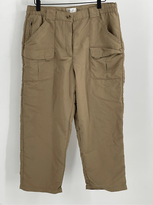 L.L. Bean Cropped Pants Women s Medium Cargo Lightweight Nylon Tan Brown Camel