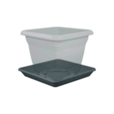 Pflanzkübel NORA 58 Cm Mit Untersetzer | Anthrazit Kunststoff | Quadratischer Übertopf Für Garten & Balkon