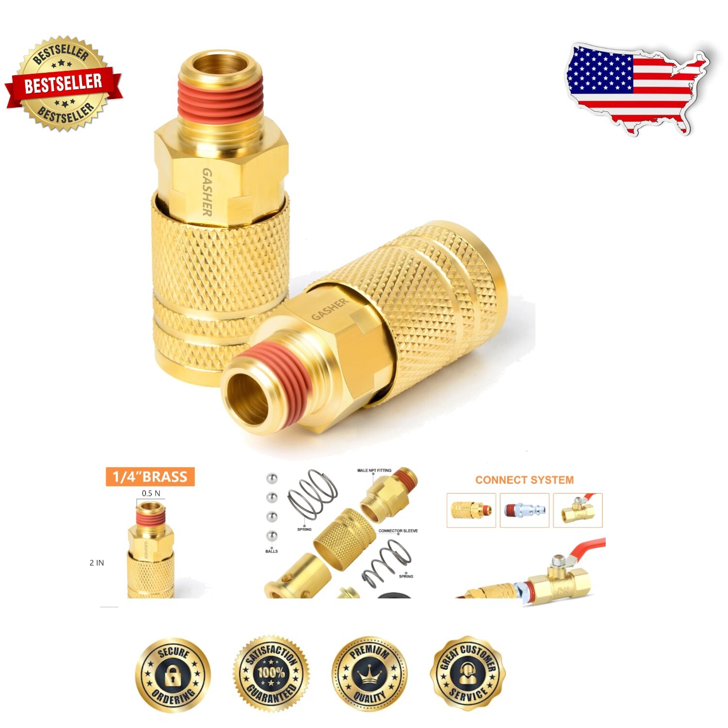 Industrial 12 PCS 1/4-Inch Brass Couplers - Corrosion Resistant & Efficient