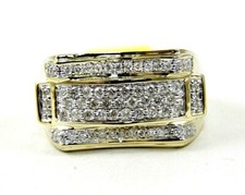 Natural Round Diamond Cluster Square Wide Men's Ring 14k Yellow Gold 1.00Ct
