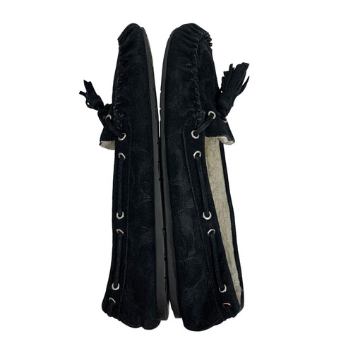 COACH Anita Black Suede Shearling-Lined Moccasin Slippers Tassels Womens SZ 10B - Picture 3 of 7