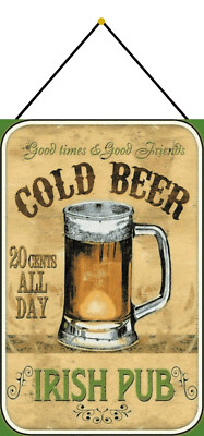 Blechschild 20x30 Irish Pub Wand + Tür Schild Bier Cold Beer Ale Stout Irland We