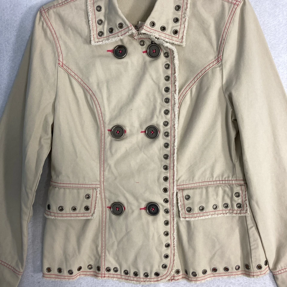 Chaqueta Blazer De Colección Ojal Beige Sello Húmedo Talla L Nueva Con Etiquetas Años 90 Y2K Costuras Rosa Foto 4 de 4