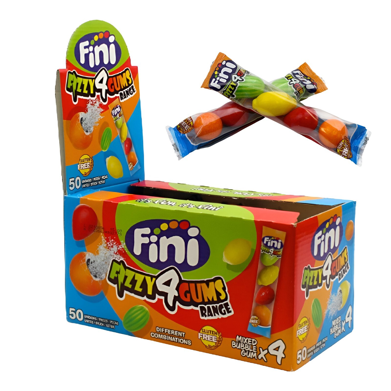 Fini Fizzy 4 Gums Gomme da Masticare alla Frutta Espositore da 50 x 4 pezzi