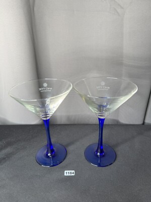 Set of 2 Skyy Citrus Cosmopolitan Glass Cobalt Blue Stem Martini Glasses