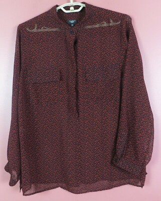 TB10416- TALBOTS Women Slippery See Thru Polyester Blouse Black Red Geo Plus 18W