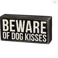 Rustic Wooden Decor Sign - 'Beware of Dog Kisses' - Office/Farmhouse Decor, D...
