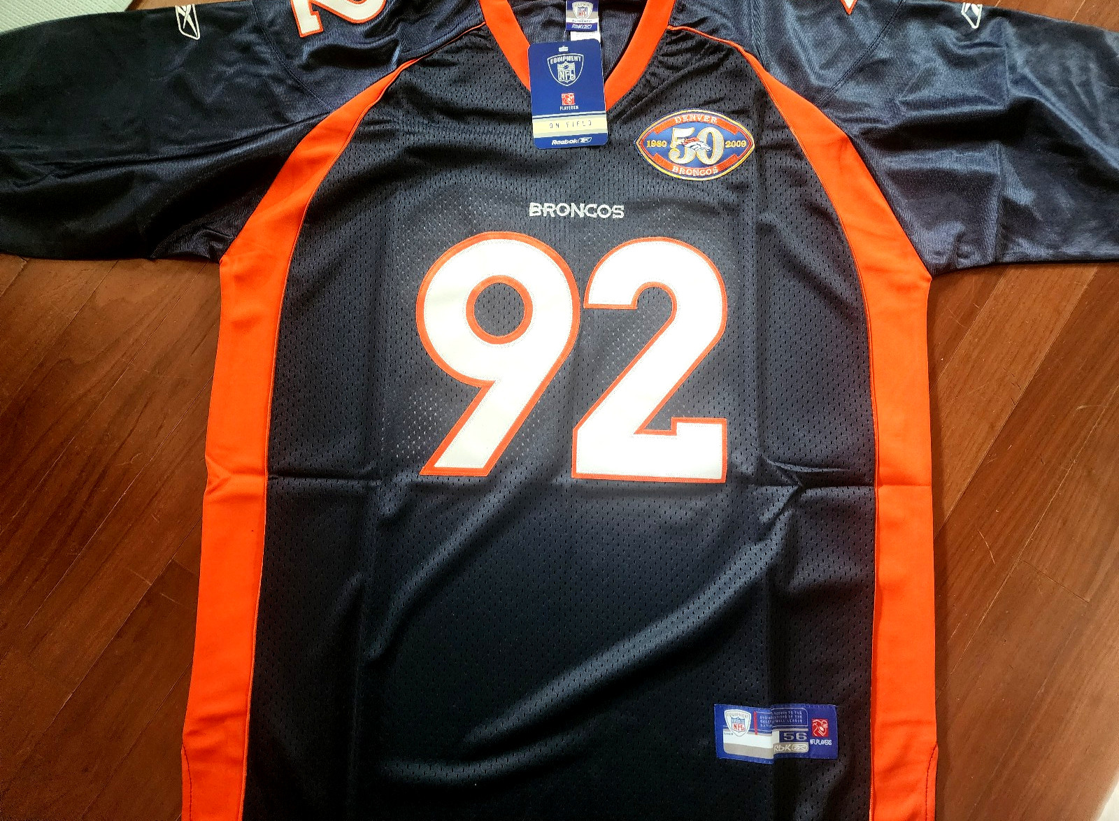 New Tag Rare! Denver Broncos #92 Elvis Dumervil Stitched Dual Patch Jersey Mens