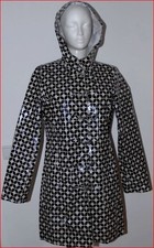 Damen PU PVC Glanz Lack Elegante Parka + Kapuze Jacke Mantel Friesennerz 38/S-M