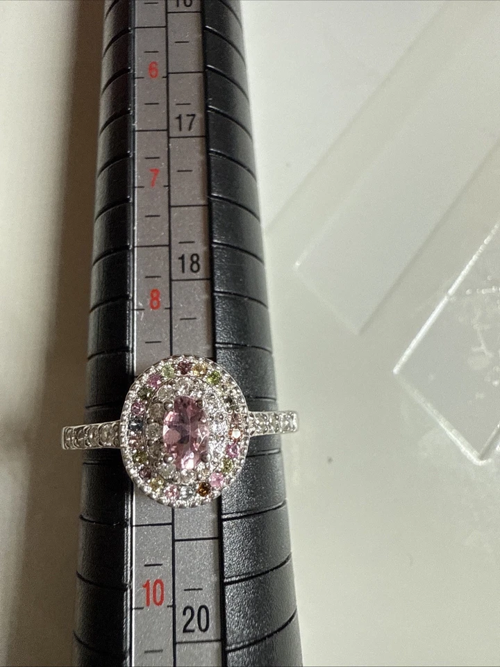 Anillo de turmalina de plata de ley 925 con rodio jugado talla 9 Foto 2 de 2