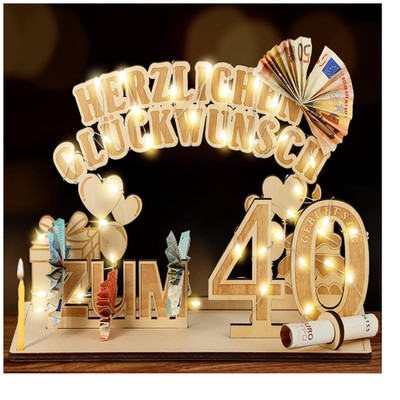 Geburtstagsdekoration Holz LED Lichterkette 3m 40er Geburtstag Ges