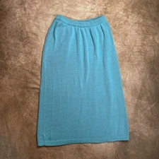 Vintage 90s Sostanza Knit Midi Skirt Bright Blue High Waisted Women's L Retro 