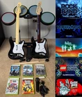 Xbox 360 Rock Band / Guitar Hero Lot Bundle: Mic + 5 Games + Drumset + 2 guitars