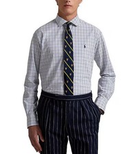 125 Polo Ralph Lauren Men's Slim Fit Stretch Poplin Woven Shirt, White/Blue, L