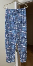 Artsy Pajama Pants Blue Sweet Dreams Pattern Cotton Blend Lounge Women's 3XL