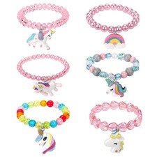 Set of 6 Unicorn Rainbow Bracelets, Little Girl Animal 6 inch,