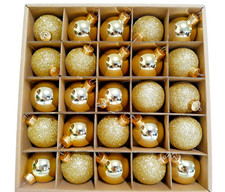 25  Gold Glass 1.75" Christmas Ball Ornaments, 13 Shiny  12 Glittered